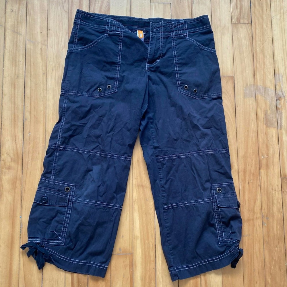 Lucy Cropped Cargo Pants Womens Size Medium Black Utility Pockets Drawstring